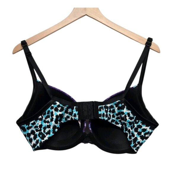Cacique Underwire Bra Womens Size 40DD Blue Animal Print Lace Trim Light Padding - Picture 4 of 8
